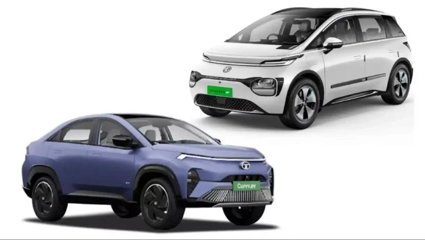 MG Windsor EV and Tata Curvv EV parked side by side during a detailed electric vehicle comparison in India