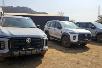 MG Majestor SUV navigating a challenging off-road course with crawl control and differential locks engaged.