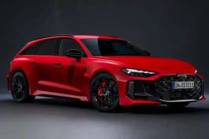 2026 Audi RS5 plug-in hybrid performance sedan with wide body styling and Quattro all-wheel drive