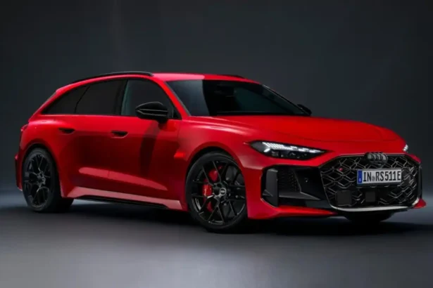 2026 Audi RS5 plug-in hybrid performance sedan with wide body styling and Quattro all-wheel drive