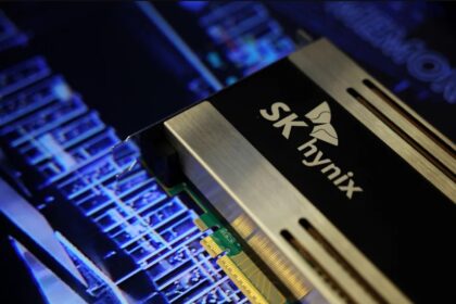 SK Hynix logo displayed during the company's Nasdaq market debut