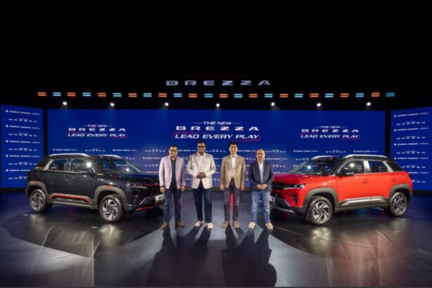 Maruti Suzuki Brezza Turbo Boosterjet compact SUV displayed during its official launch in India.