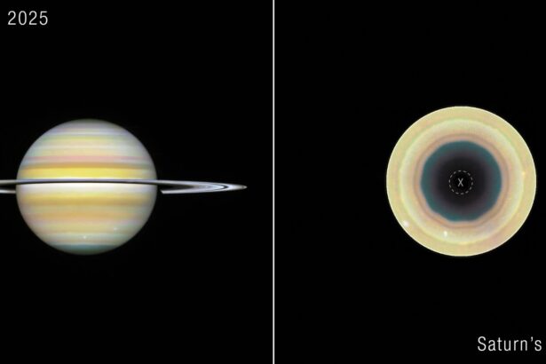 NASA Hubble view of a huge ten-sided atmospheric wave surrounding Saturn's south pole